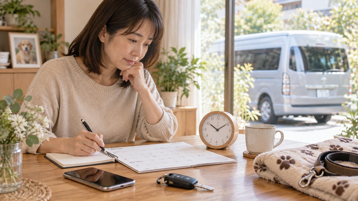 スマートフォンとメモ帳でペット火葬の相談内容を確認する手元