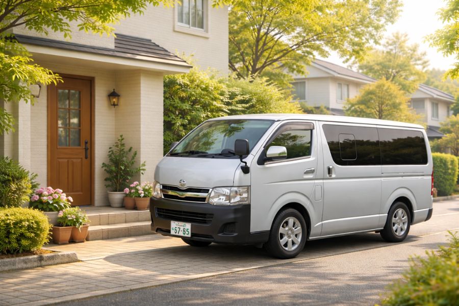 訪問ペット火葬の専用車が自宅前に到着した様子