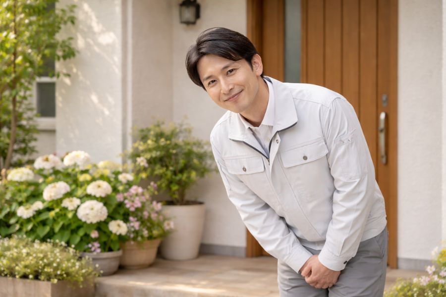 自宅玄関先で穏やかに迎えるペット火葬の信頼できるスタッフ