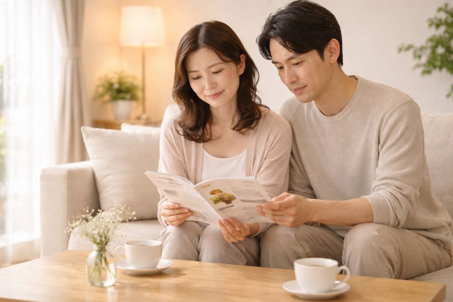 ペット葬儀の方法について夫婦が穏やかに相談している場面