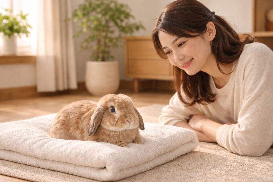 うさぎなど小動物と飼い主の穏やかな暮らし